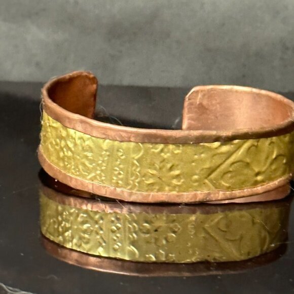 Rustic Brass Copper Cuff Bracelet Slim Mens Mans - Picture 2 of 14